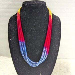 Vintage Necklace Boho Beads Multi Strand Multi Colored Beads 25 in